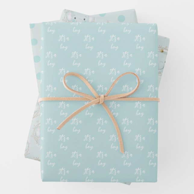 A Little Elephant Boy Baby Shower Wrapping Paper Sheets (In situ)
