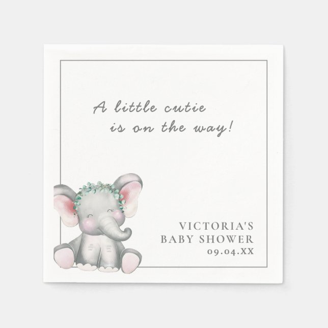 A Little Elephant Simple Script Baby Shower  Napkins (Front)