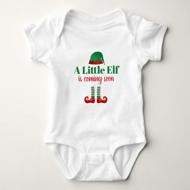 A Little Elf Is Coming Soon Christmas Baby Bodysuit (Front)