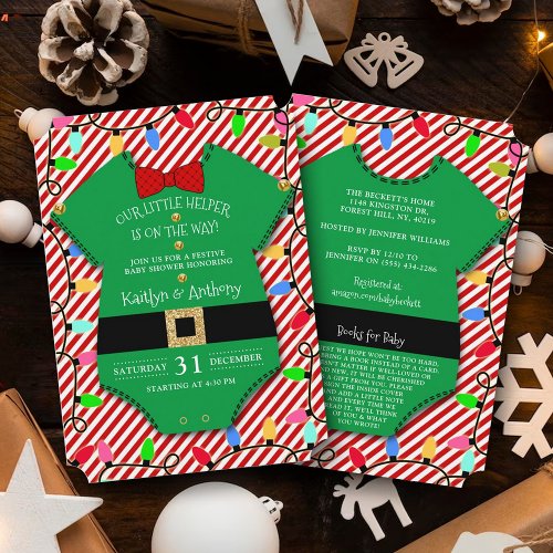 A Little Elf Is On The Way Christmas Baby Shower Invitation