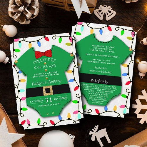A Little Elf Is On The Way Christmas Baby Shower Invitation