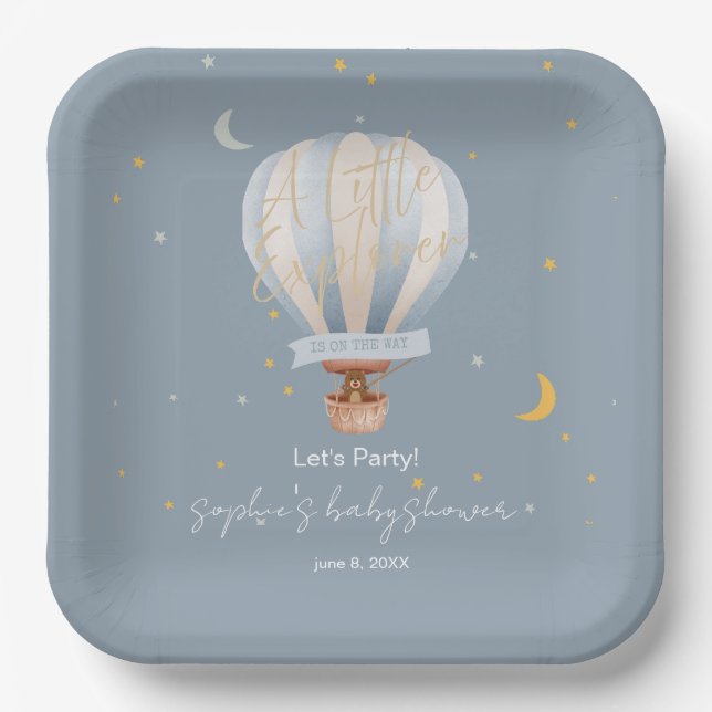 A Little Explorer Hot Air Balloon Custom Paper Plates (Front)