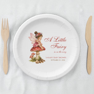 A Little Fairy Girl Baby Shower Cute Red Mushroom Paper Plates