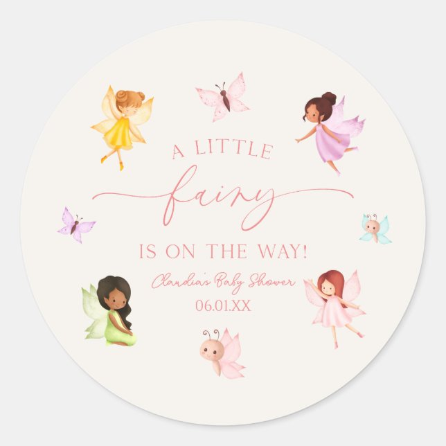 A Little Fairy Is On The Way! Baby Shower Classic Round Sticker (Front)