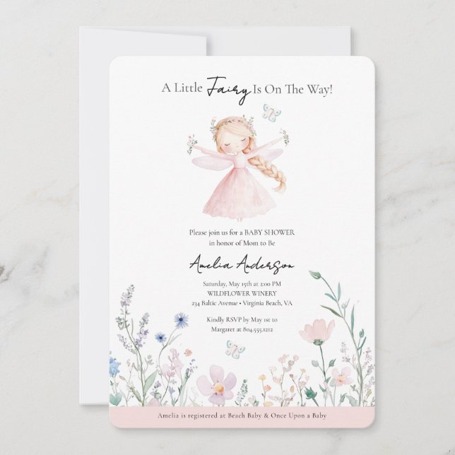 A Little Fairy is on the Way Blush Pink  Invitation (Front)