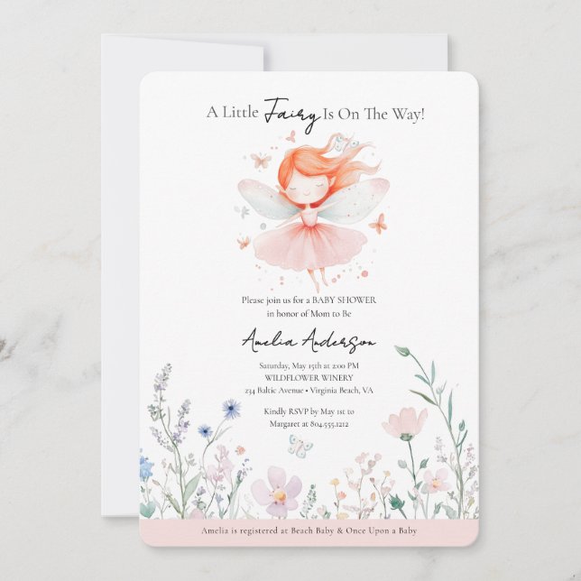 A Little Fairy is on the Way Blush Pink  Invitation (Front)