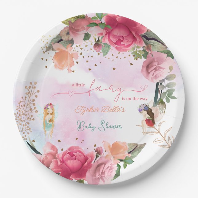 A Little Fairy Is On The Way Girl Baby Shower Paper Plates (Front)