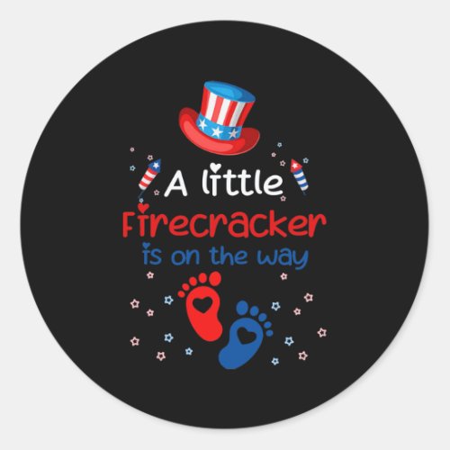 A Little Firecracker Is on the Way 4th of July Classic Round Sticker