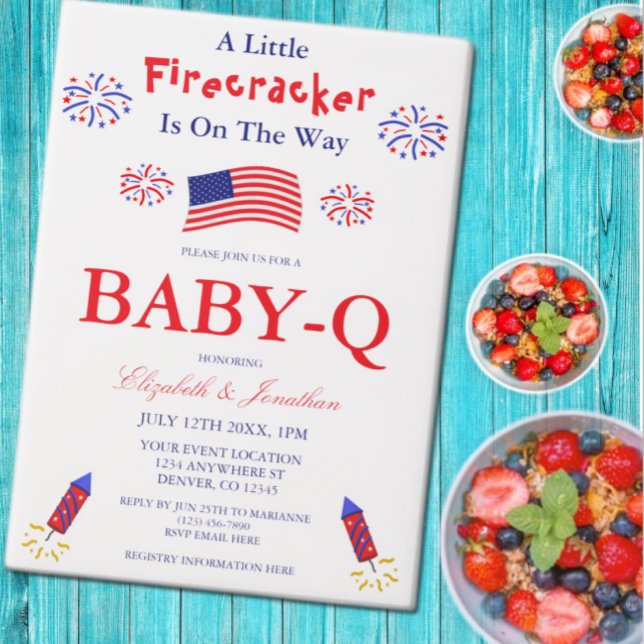 A Little Firecracker Is On The Way Baby-Q Vellum Invitations (Creator Uploaded)