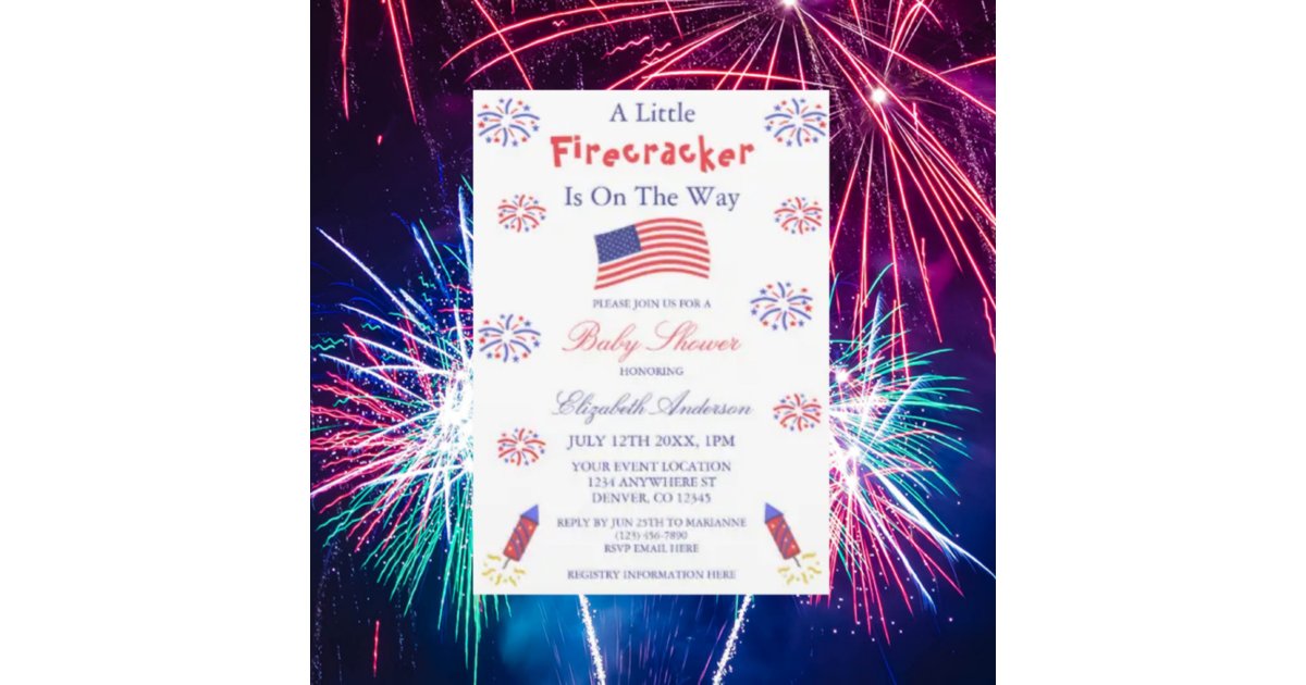 A Little Firecracker Is On The Way Baby Shower Invitation
