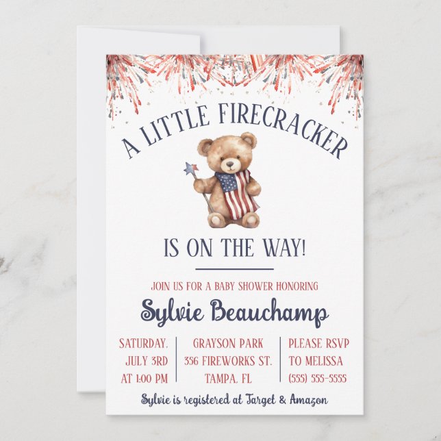 A Little Firecracker is on the Way! Baby Shower Invitation (Front)