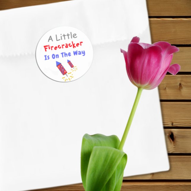 A Little Firecracker Is On The Way Classic Round Sticker (Creator Uploaded)