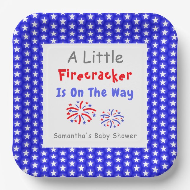 A Little Firecracker Is On The Way Paper Plates (Front)