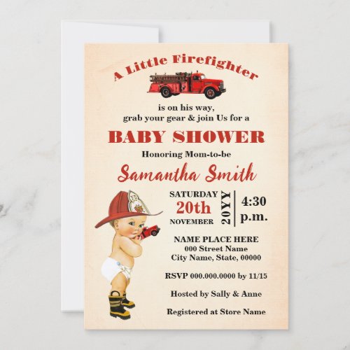 A Little Firefighter is on His Way Baby Shower Invitation