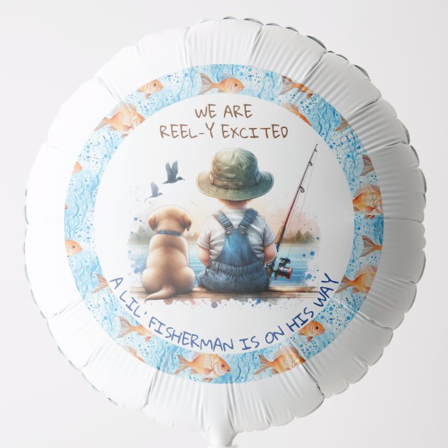 A Little Fisherman | Cute Boy's Baby Shower Balloon (Front)