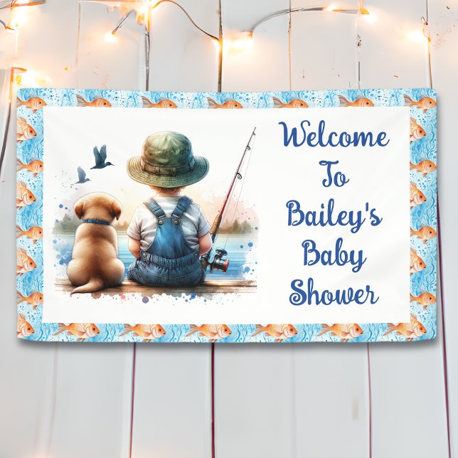 A Little Fisherman | Cute Boy's Baby Shower Banner (Creator Uploaded)