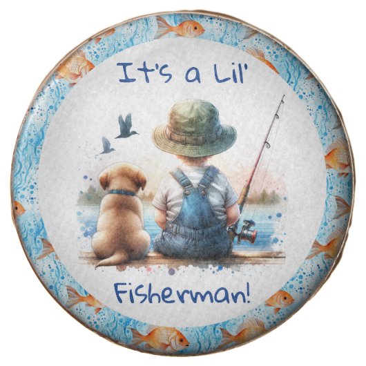 A Little Fisherman | Cute Boy's Baby Shower Chocolate Covered Oreo (Front)