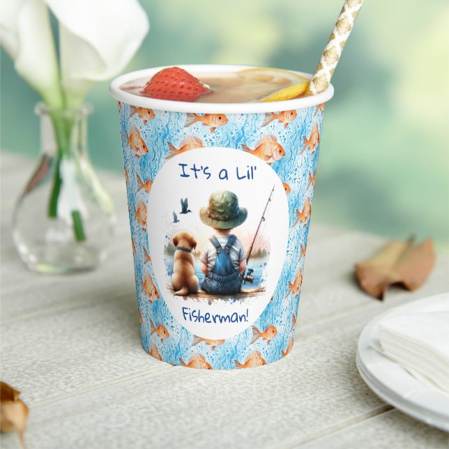 A Little Fisherman | Cute Boy's Baby Shower Paper Cups (Insitu)