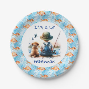 A Little Fisherman Cute Boy's Baby Shower Paper Plates