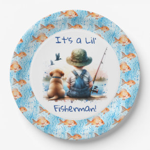 A Little Fisherman Cute Boy's Baby Shower Paper Plates