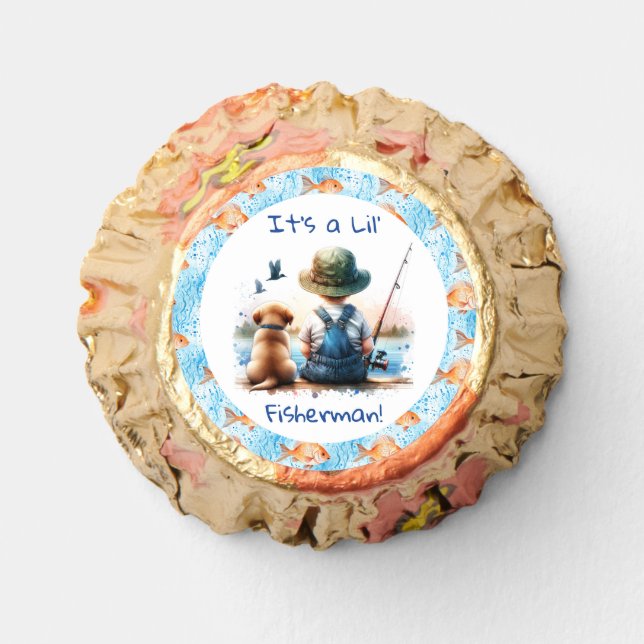 A Little Fisherman | Cute Boy's Baby Shower Reese's Peanut Butter Cups (Front)
