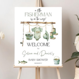 A Little Fisherman Is On The Way Baby Shower Sign