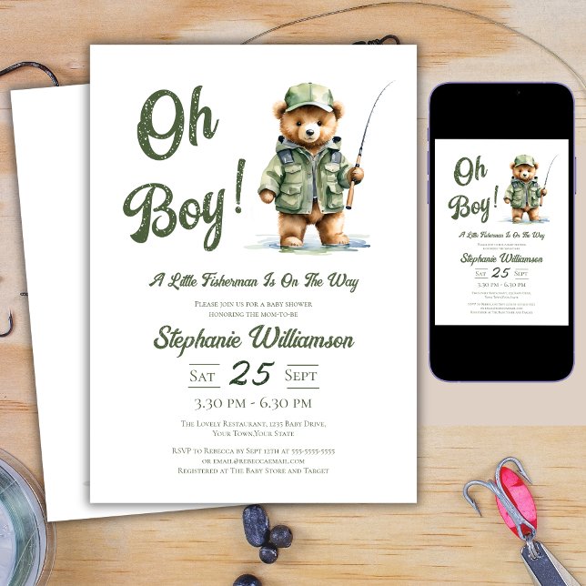 A little Fisherman Is On The Way Bear Baby Shower Invitation (Creator Uploaded)