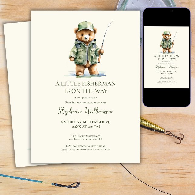 A little Fisherman Is On The Way Bear Baby Shower Invitation (Creator Uploaded)