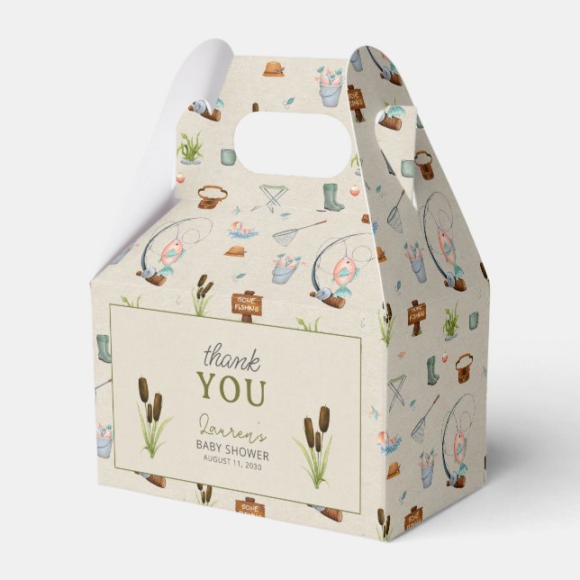 A Little Fisherman Thank You Script Baby Shower Favor Boxes (Front Side)