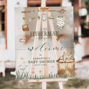 A Little Fisherman Watercolor Fishing Baby Shower Acrylic Sign