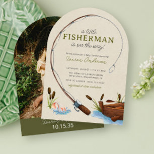 A Little Fisherman Watercolor Photo Baby Shower Invitation