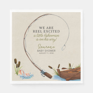 A Little Fisherman Watercolor Script Baby Shower Napkins