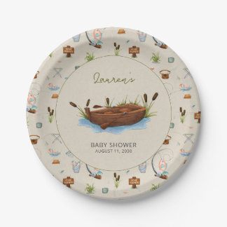 A Little Fisherman Watercolor Script Baby Shower Paper Plates