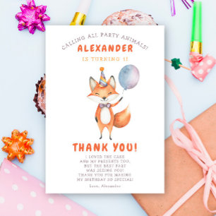 A Little Fox 3th Birthday Party  Thank You Card