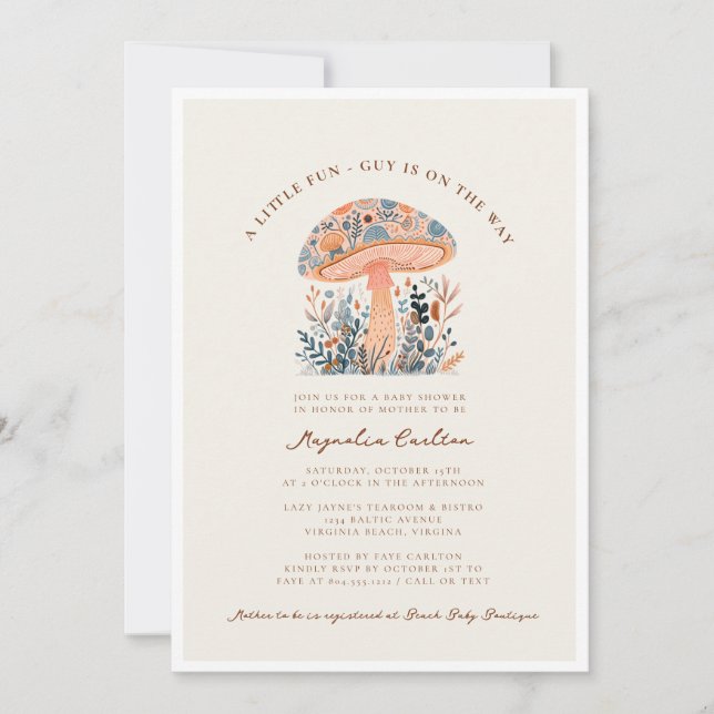 A Little Fun Guy Mushroom Fall Baby Shower  Invitation (Front)