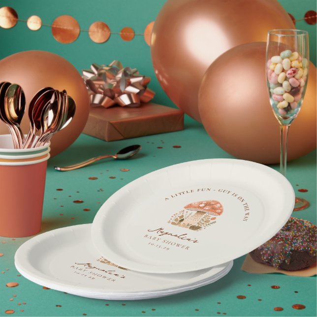 A Little Fun Guy Mushroom Fall Baby Shower  Paper Plates (Multi)