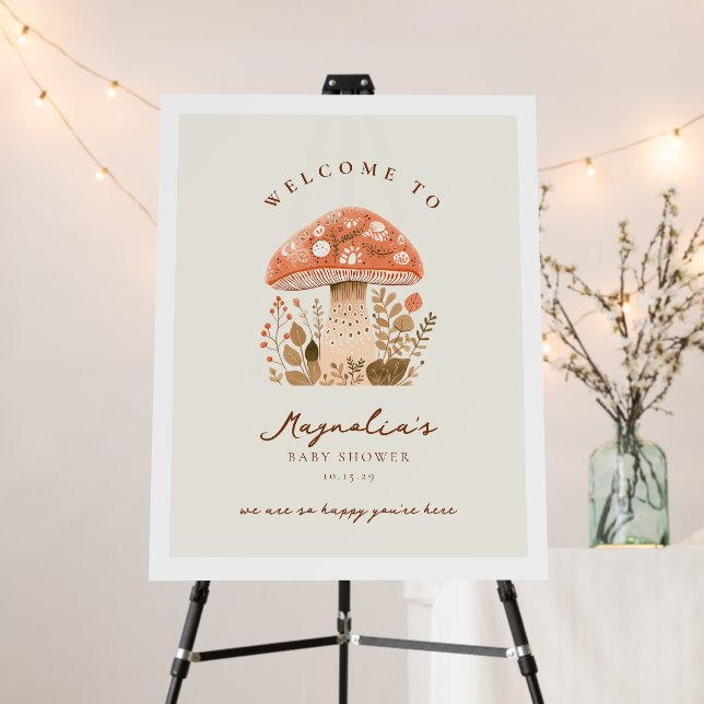 A Little Fun Guy Mushroom Fall Baby Shower Welcome Foam Board (In Situ (Stand))