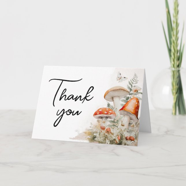 A Little Fungi Enchanted Mushroom Baby Shower Thank You Card (Front)
