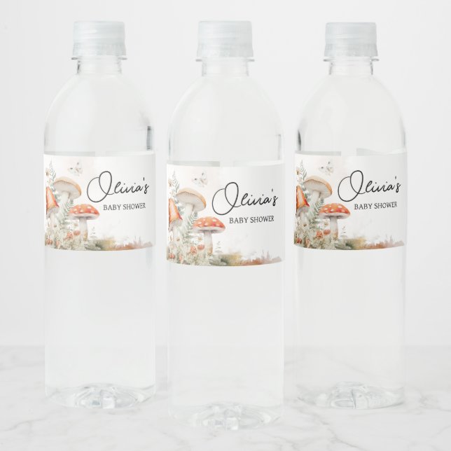 A Little Fungi Enchanted Mushroom Baby Shower Water Bottle Label (Bottles)