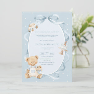 A Little Gentleman Blue Boy Bear Baby Invitation
