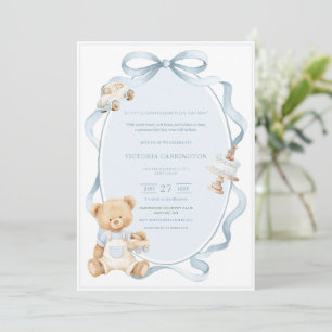 A Little Gentleman Blue Boy Bear Baby Invitation