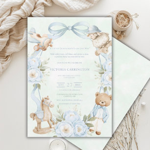 A Little Gentleman Blue Boy Bear Baby Invitation