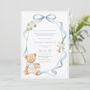 A Little Gentleman Blue Boy Bear Baby Invitation