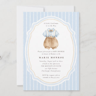 A Little Gentleman Bow Vintage Baby Shower Invitation