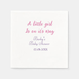 A little girl is on its way baby shower pink name napkins