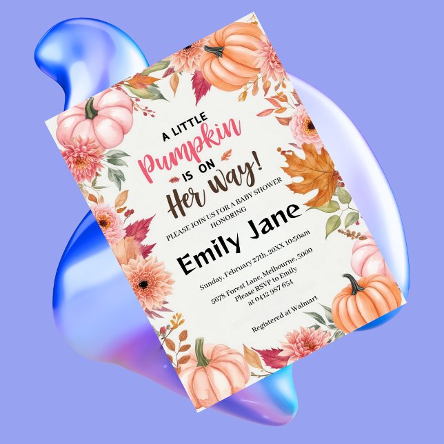 A Little Girl Pumpkin Floral Baby Shower Invitation (Creator Uploaded)