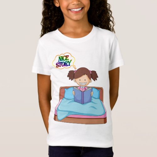 A little girl reading a beautiful story on her bed T_Shirt
