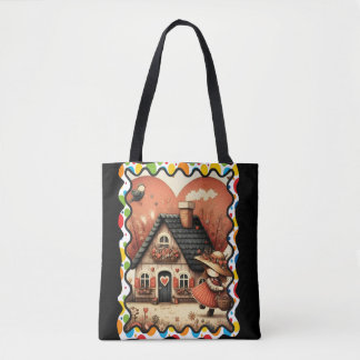 A little girl runs in front of a house tote bag