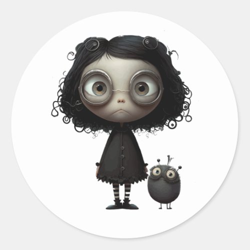 A Little Girl Wearing A Black Robe With Her Pet Classic Round Sticker