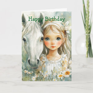 A Little Girl with a Horse Birthday Card